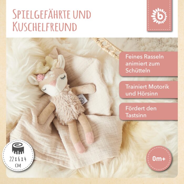 Bieco Kuscheltier Reh Ella mit Rassel | Baby Kuscheltier ab 0 Monate Stofftier Baby Plüschtier Reh r – Bild 7