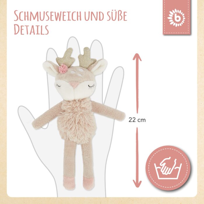Bieco Kuscheltier Reh Ella mit Rassel | Baby Kuscheltier ab 0 Monate Stofftier Baby Plüschtier Reh r – Bild 5